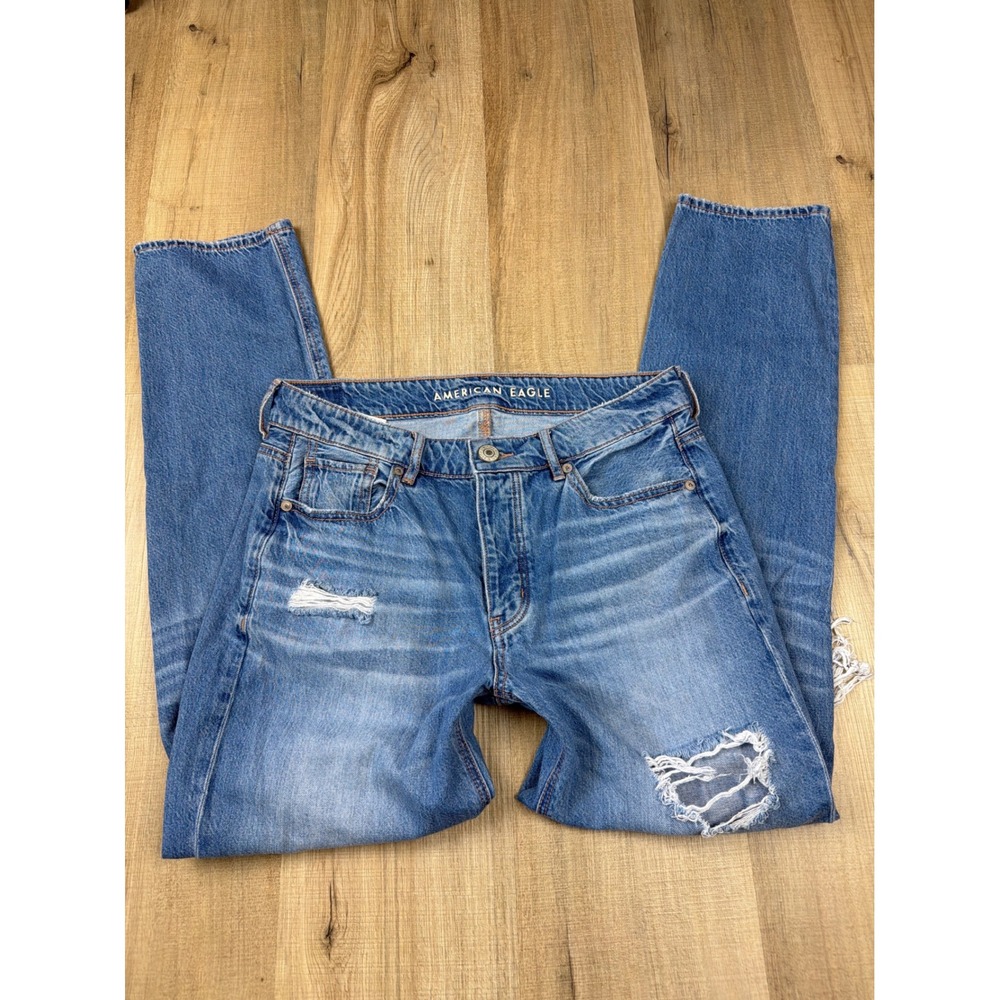 American‎ Eagle Tomgirl Distressed Ripped Jeans Medium Wash Button Fly Size 4